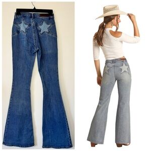 Rock & Roll Cowgirl Blue Flare Jeans with Star Design